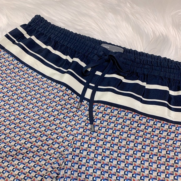 Vince 100% Silk Border Print Drawstring Shorts Coastal Blue - Size Small - Picture 7 of 12